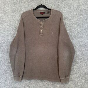 Wolverine Henley Shirt Mens XL Brown Waffle Knit Thermal Long Sleeve Workwear